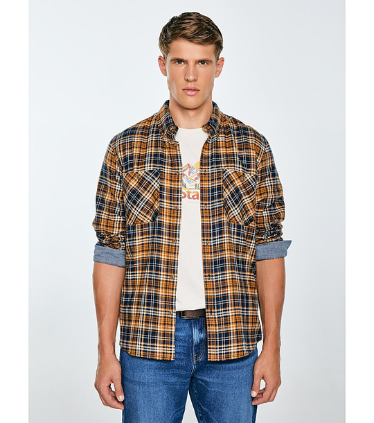 Мъжка памучна карирана риза в синьо и жълто KOLISAR  снимка