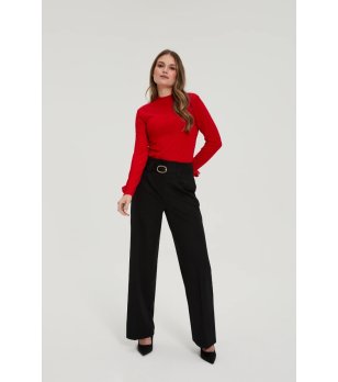 Дамски черен панталон с колан снимка