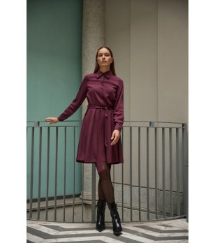 Рокля тип риза в бордо риза с колан снимка