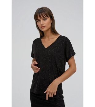 Черна дамска тениска с блясък снимка
