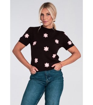 Черна дамска блуза на розови цветчета Mona снимка