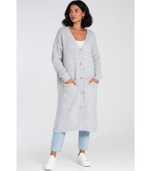 Дълга дамска жилетка в сиво с джобове снимка