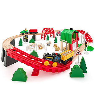 Дървено влакче с релси 60 части Ферма снимка