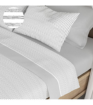 Спален комплект с райета в бяло и сиво LINES 180x280 см снимка