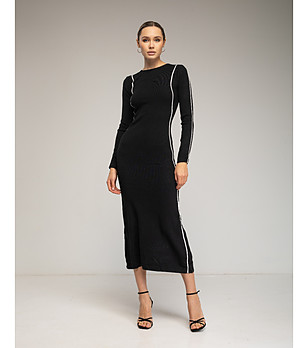 Черна миди рокля с бели кантове снимка