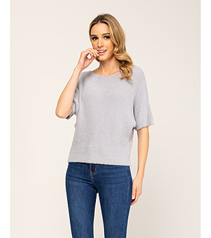 Светлосив дамски oversize пуловер снимка