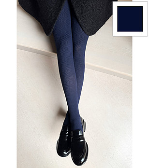 Тъмносин дамски чорапогащник с релефен геометричен десен BOCARINI 60 DEN снимка