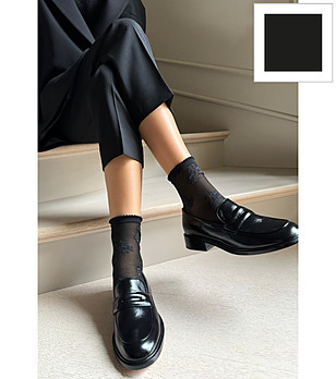 Черни къси чорапи с флорален десен FIORELLA  снимка