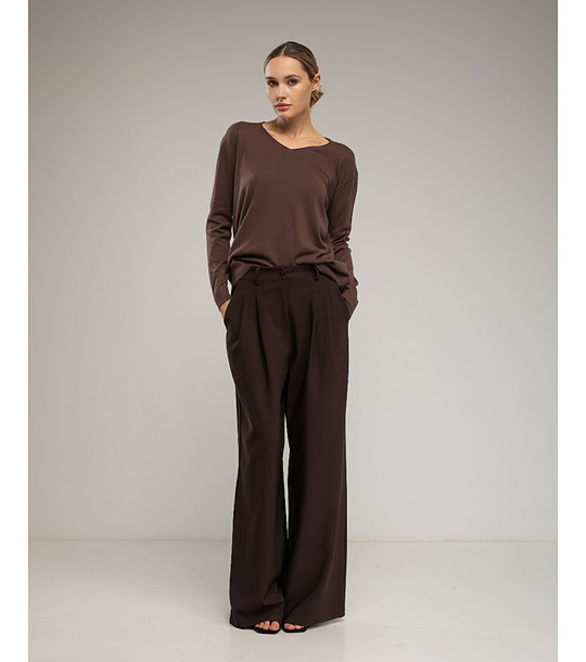 Дамски памучен широк панталон в тъмнокафяво снимка