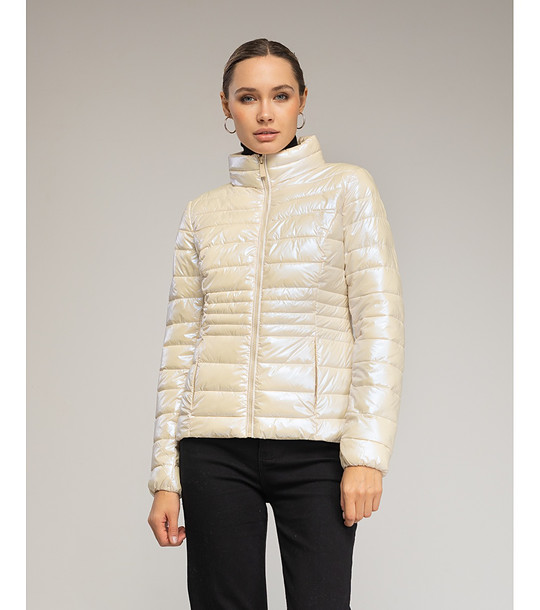 Дамско яке в екрю с метализиран ефект  снимка