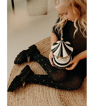 Черен детски фигурални чорапогащници със зелен коледен мотив 40 DEN MERRY снимка