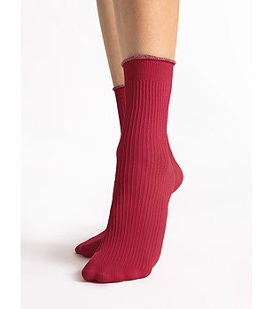 Червени чорапи 40 DEN SASSY с лурекс кант снимка