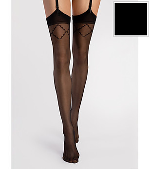 Черни жартиерни чорапи 20 DEN SOGNO с фигурален кант снимка