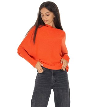 Оранжев асиметричен дамски пуловер снимка