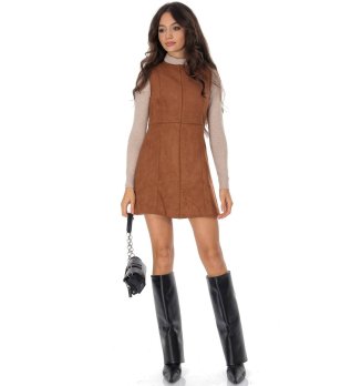 Кафява рокля без ръкави с декоративни шевове AIMELIA снимка