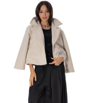 Дамско късо яке в цвят крем  снимка