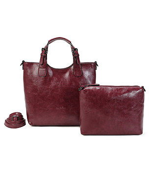 Дамска чанта в бордо с несесер снимка