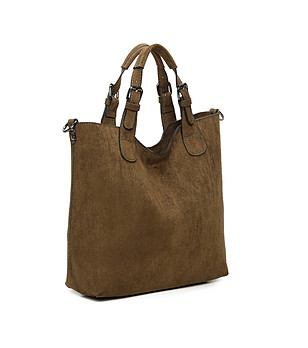 Дамска чанта в цвят каки с дръжки с катарами снимка