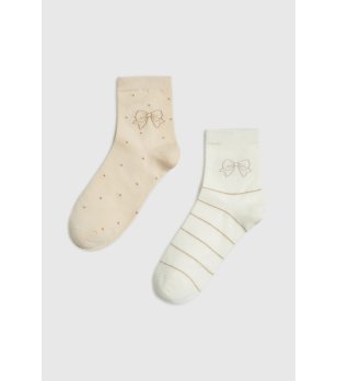 Комплект бежови дамски чорапи с принт на панделка снимка