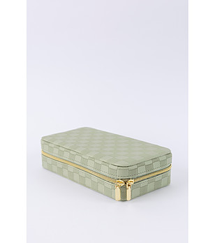 Светлозелена правоъгълна кутия за бижута с огледало снимка