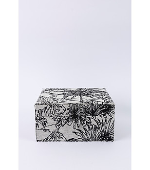 Текстилна кутия за бижута в сиво с черен принт снимка