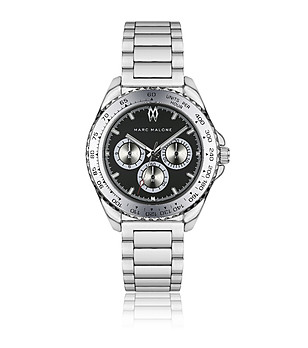 Мъжки сребрист часовник с черен циферблат снимка