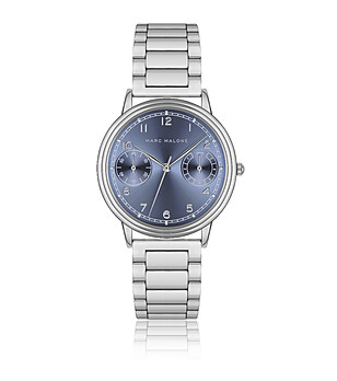 Мъжки сребрист кварцов часовник с небесносин циферблат снимка