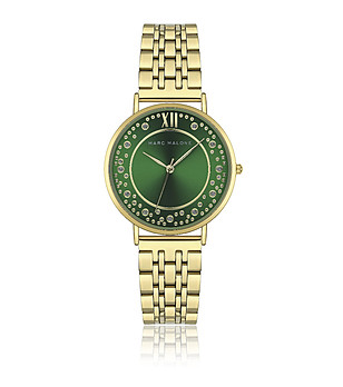 Дамски златист часовник със зелен циферблат снимка