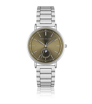 Мъжки сребрист часовник с кафяв циферблат снимка