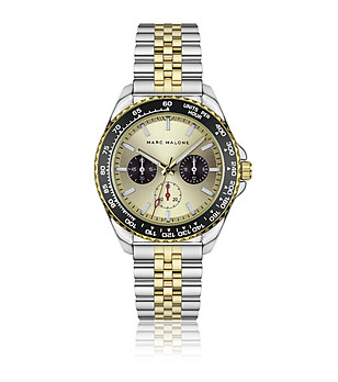 Мъжки двуцветен часовник със златист циферблат снимка