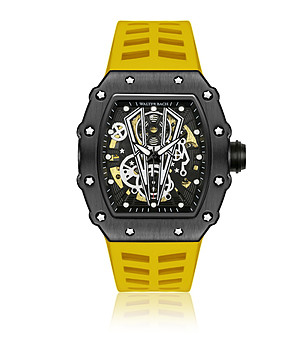 Мъжки черен автоматичен часовник с жълта силиконова каишка Walter Bach снимка