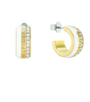 Дамски обеци в бяло и златисто с кристали  снимка