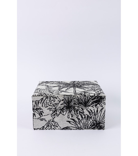 Текстилна кутия за бижута в сиво с черен принт снимка