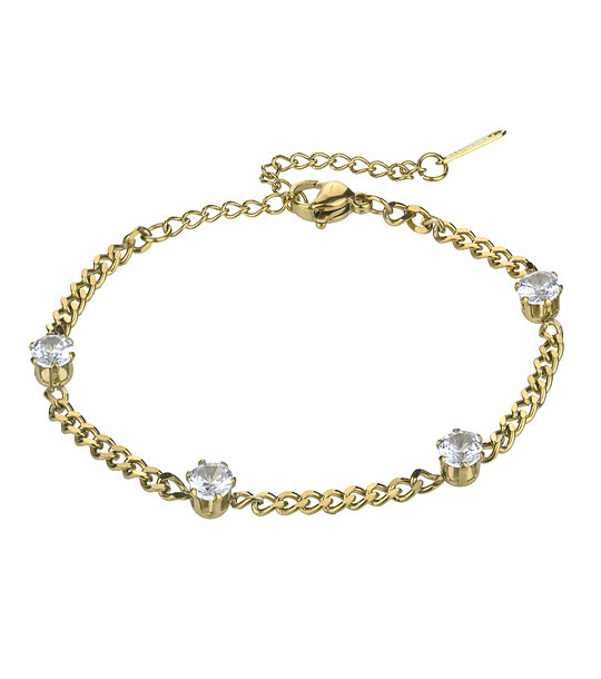 Позлатена дамска гривна с бели цирконии снимка