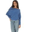 Син асиметричен дамски пуловер -0 снимка