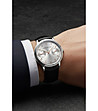 Мъжки сребрист кварцов часовник с черна кожена каишка-1 снимка