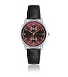 Мъжки часовник с циферблат в бордо и черна кожена каишка-0 снимка