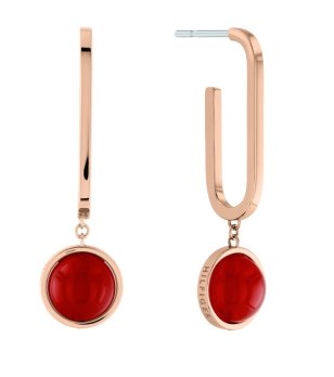 Дамски обеци в розово злато с червен елемент снимка