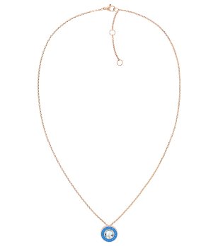 Дамско колие в златисто със син кръгъл медальон  снимка