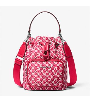 Дамска розова чанта с лого принт снимка