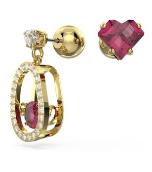 Дамски обеци в златисто с розови кристали снимка