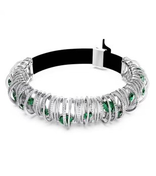 Дамско сребристо колие тип чокър с кристали в зелено HYPERBOLA снимка