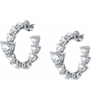 Сребристи обеци халки с прозрачни камъни  снимка