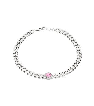 Дамско сребристо колие с розов камък BOSSY CHAIN снимка