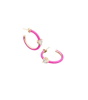 Дамски розови халки с емайл и кристали снимка