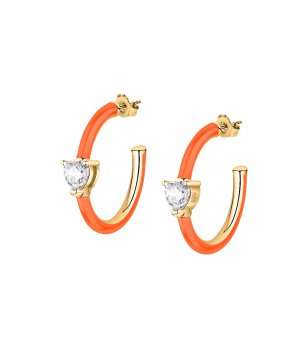 Оранжеви обеци халки с камък  снимка