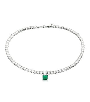 Сребристо колие с висящ зелен елемент снимка