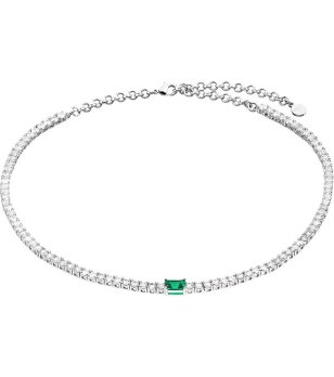 Сребристо колие с зелен правоъгълен елемент  снимка