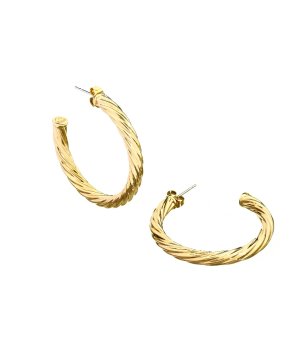 Златисти дамски обеци халки с усукан релеф  снимка