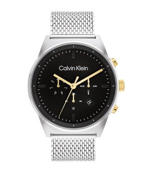 Мъжки сребрист часовник с черен циферблат C снимка